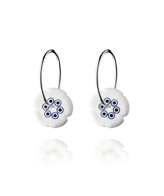 Flower hoop earrings in navy blue