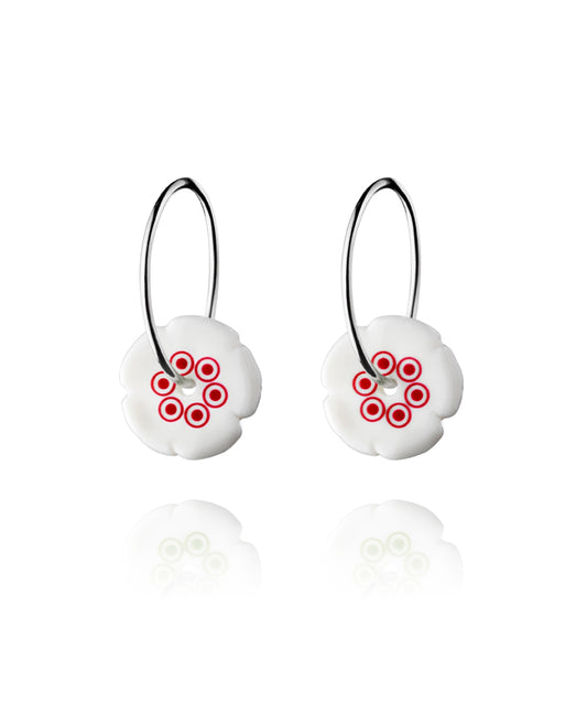 Flower hoop earrings in red